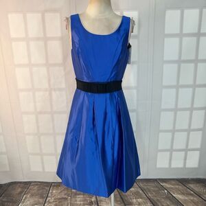 Max & Cleo NWT Blue Satin Belted Pleated Lined Sleeveless Party Dress Size 8